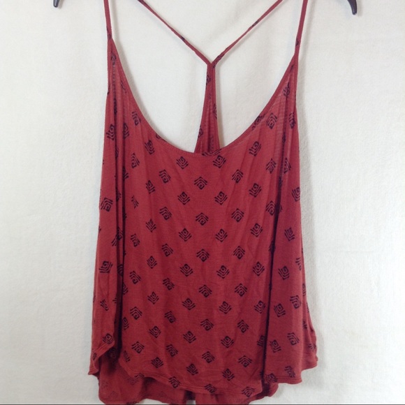 Ecote Tops - Ecote orange and black printed racerback top